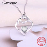 925 Silver Crystal CZ Pendant Love Heart Mom Baby Child Necklace