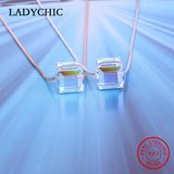 925 Silver Crystal Cube Pendant Necklace Romantic Choker