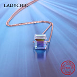 925 Silver Crystal Cube Pendant Necklace Romantic Choker