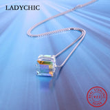 925 Silver Crystal Cube Pendant Necklace Romantic Choker