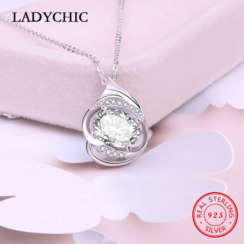 925 Silver Necklace Oval Zircon Pendant Wedding Jewelry