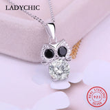 925 Silver Owl Pendant Necklace Clear Zircon Jewelry