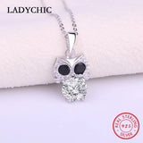 925 Silver Owl Pendant Necklace Clear Zircon Jewelry