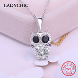 925 Silver Owl Pendant Necklace Clear Zircon Jewelry