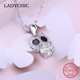 925 Silver Owl Pendant Necklace Clear Zircon Jewelry
