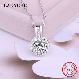 925 Silver Movable Women Pendant Necklace Clear Zircon Jewelry