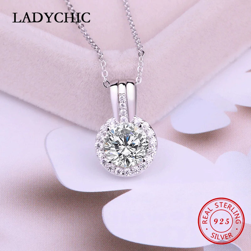 925 Silver Movable Women Pendant Necklace Clear Zircon Jewelry