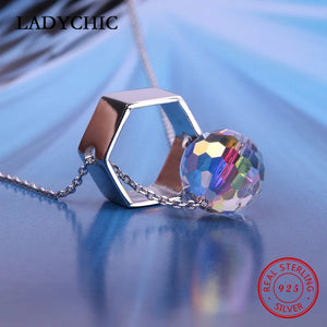 925 Silver Crystal Ball Pendant Lucky Beads Necklace