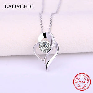 925 Silver Double Heart Necklace Zircon Love Pendant