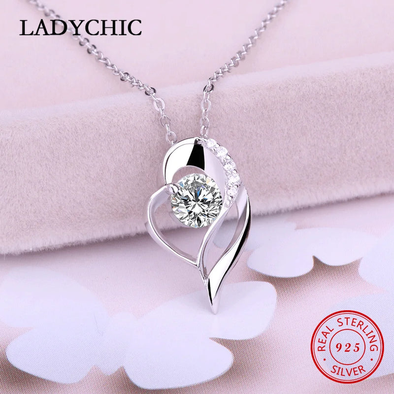 925 Silver Double Heart Necklace Zircon Love Pendant