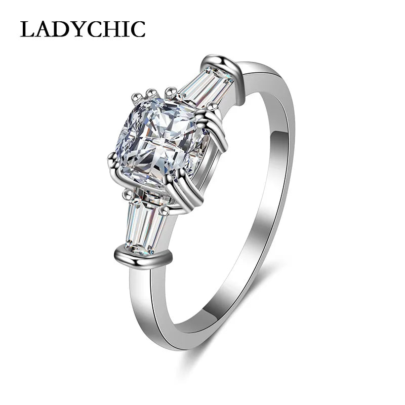 Silver Zircon Crystal Wedding Ring LR1011