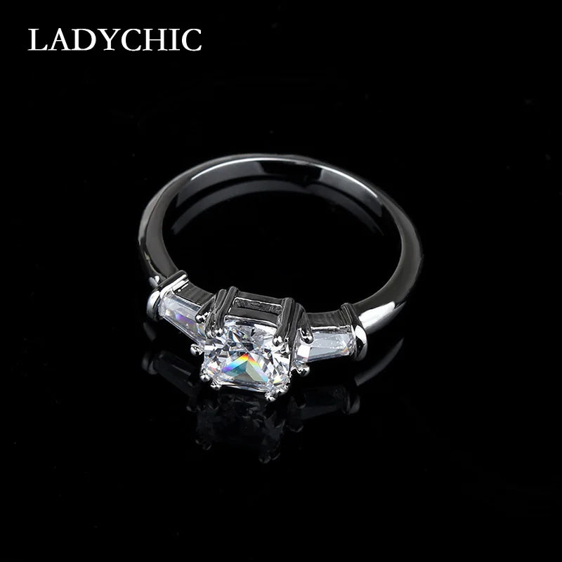 Silver Zircon Crystal Wedding Ring LR1011