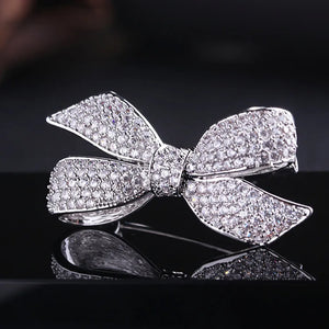 Bowknot Silver Brooch with Zircon Pin for Wedding Party