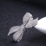 Bowknot Silver Brooch with Zircon Pin for Wedding Party