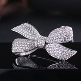 Bowknot Silver Brooch with Zircon Pin for Wedding Party