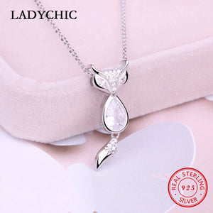 925 Silver Fox Pendant Necklace with 2ct Cubic Zirconia