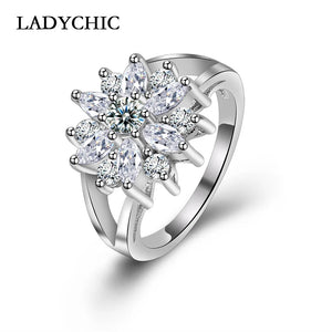 Sunflower Crystal Ring with Oval Zircon Bridal Jewelry