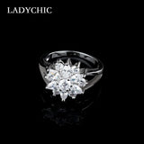 Sunflower Crystal Ring with Oval Zircon Bridal Jewelry