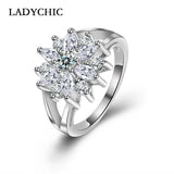 Sunflower Crystal Ring with Oval Zircon Bridal Jewelry