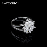 Sunflower Crystal Ring with Oval Zircon Bridal Jewelry