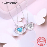 925 Silver Double Heart Pendant Necklace Crystal Gift LNS1017