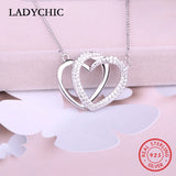925 Silver Eternal Love Double Heart Pendant Necklace Women Promise of Love