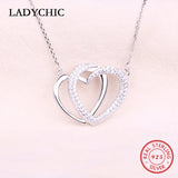 925 Silver Eternal Love Double Heart Pendant Necklace Women Promise of Love