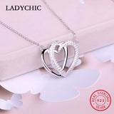 925 Silver Eternal Love Double Heart Pendant Necklace Women Promise of Love