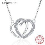 925 Silver Eternal Love Double Heart Pendant Necklace Women Promise of Love
