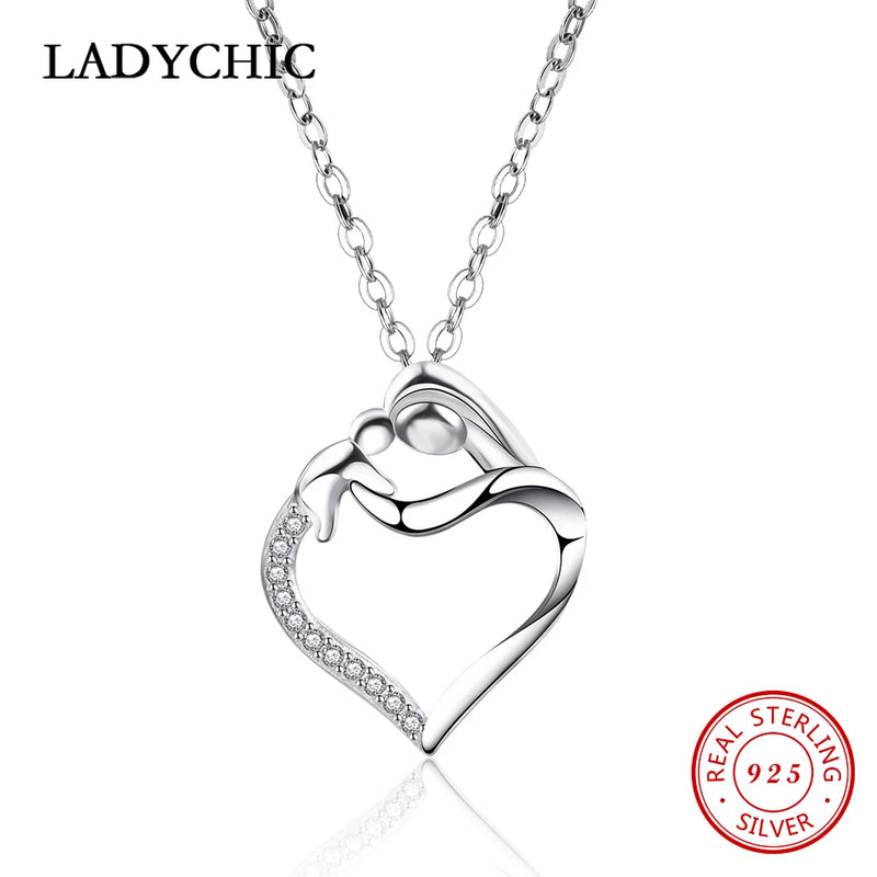 925 Silver Mother Baby Pendant Love Heart Gift