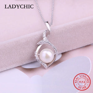 Freshwater Pearl Pendant 925 Sterling Silver Necklace for Women Girl