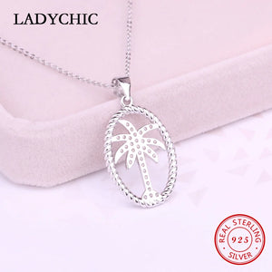 925 Silver Palm Tree Pendant Necklace Women Fine Jewelry