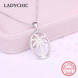 925 Silver Palm Tree Pendant Necklace Women Fine Jewelry