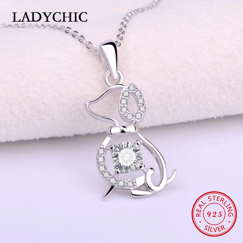 925 Silver Pet Dog Zircon Necklace Women S925 Jewelry