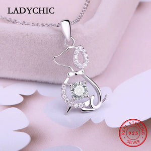 925 Silver Pet Dog Zircon Necklace Women S925 Jewelry