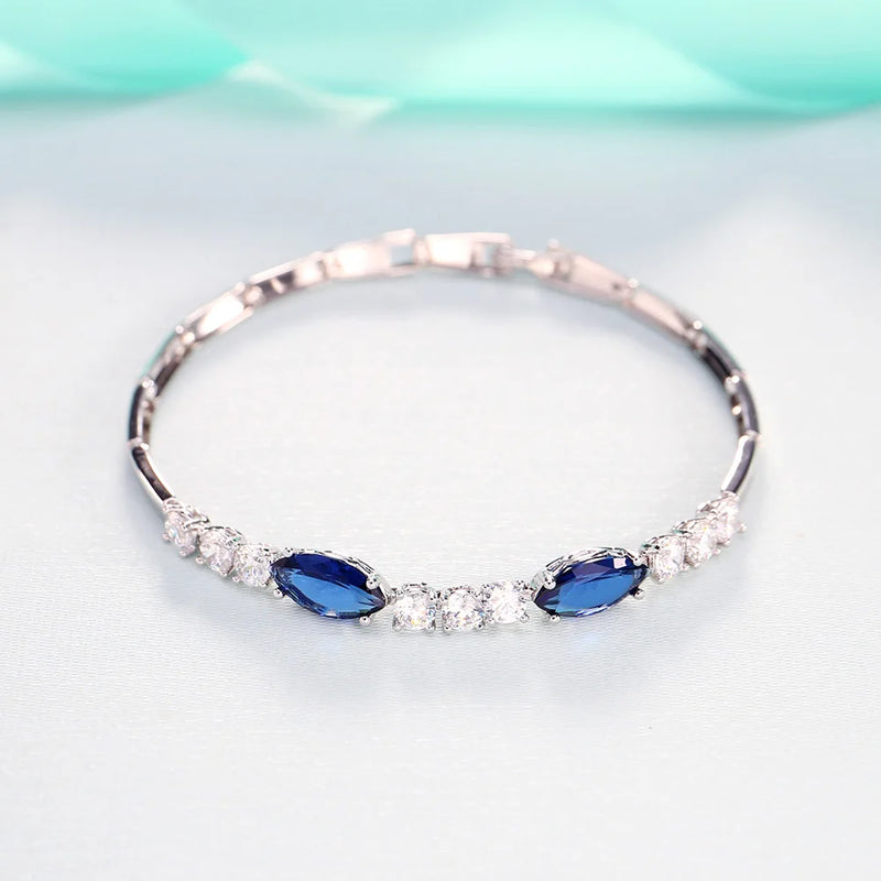 Sparkling Marquise-cut Cubic Zircon Bracelet Silver Bangle Wedding Jewelry