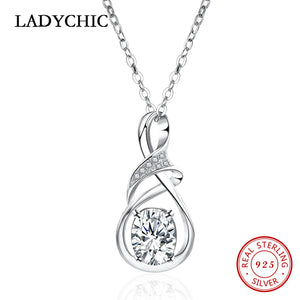 925 Sterling Silver Oval CZ Pendant Necklace Women Silver Jewelry