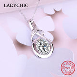 925 Sterling Silver Oval CZ Pendant Necklace Women Silver Jewelry