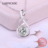 925 Sterling Silver Oval CZ Pendant Necklace Women Silver Jewelry