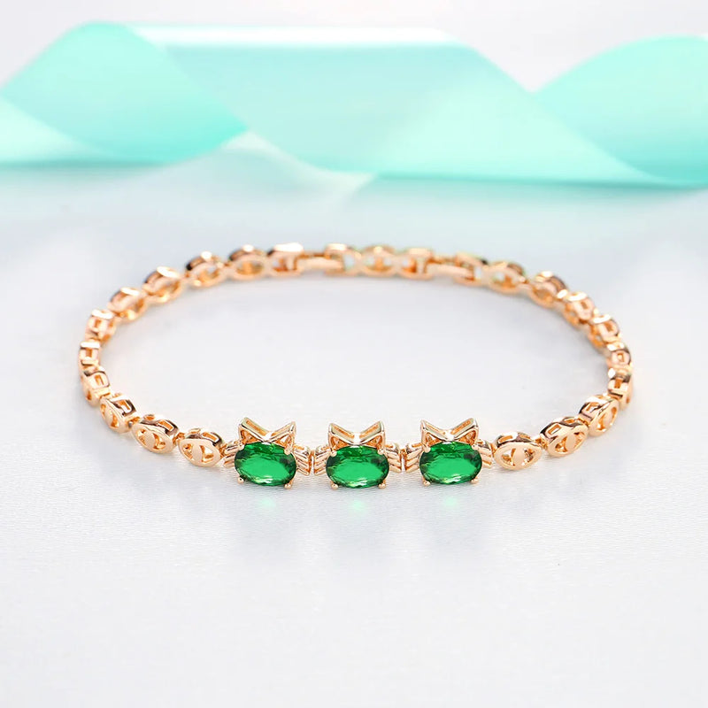 Cat Charm Bracelet Crystal CZ Bangle Jewelry Gift