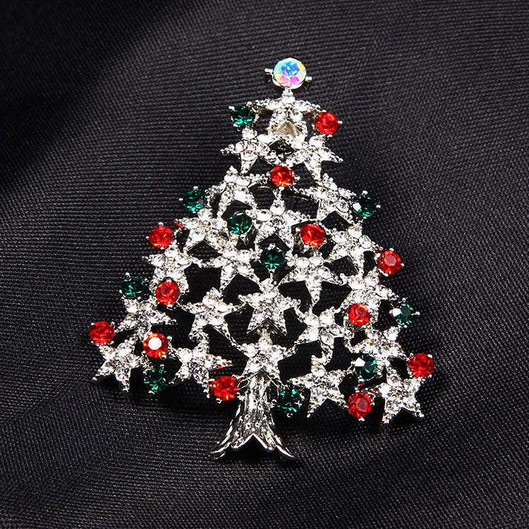 Multicolor Zircon Christmas Tree Brooches Pins Xmas Clothes Accessories