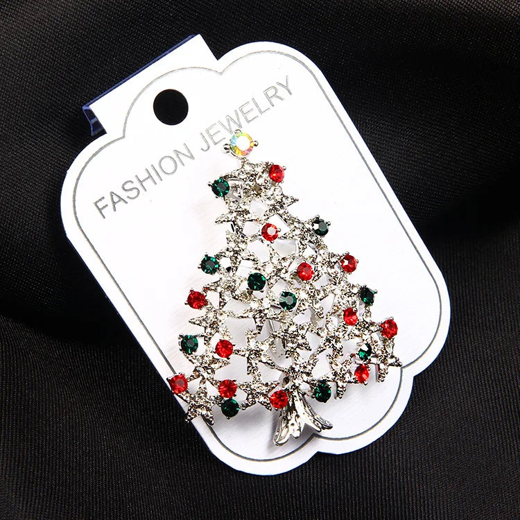 Multicolor Zircon Christmas Tree Brooches Pins Xmas Clothes Accessories