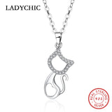 925 Silver Cat Pendant Rose Animal Necklace Jewelry Gift
