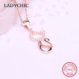 925 Silver Cat Pendant Rose Animal Necklace Jewelry Gift