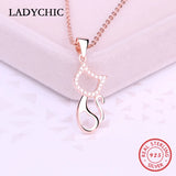 925 Silver Cat Pendant Rose Animal Necklace Jewelry Gift