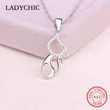 925 Silver Cat Pendant Rose Animal Necklace Jewelry Gift