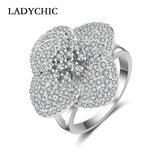 Silver Flower Wedding Rings with Micro Paved CZ Crystal LR1051