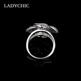 Silver Flower Wedding Rings with Micro Paved CZ Crystal LR1051