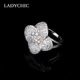 Silver Flower Wedding Rings with Micro Paved CZ Crystal LR1051