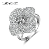 Silver Flower Wedding Rings with Micro Paved CZ Crystal LR1051